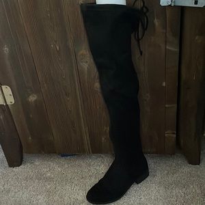 Thigh high suede black boots